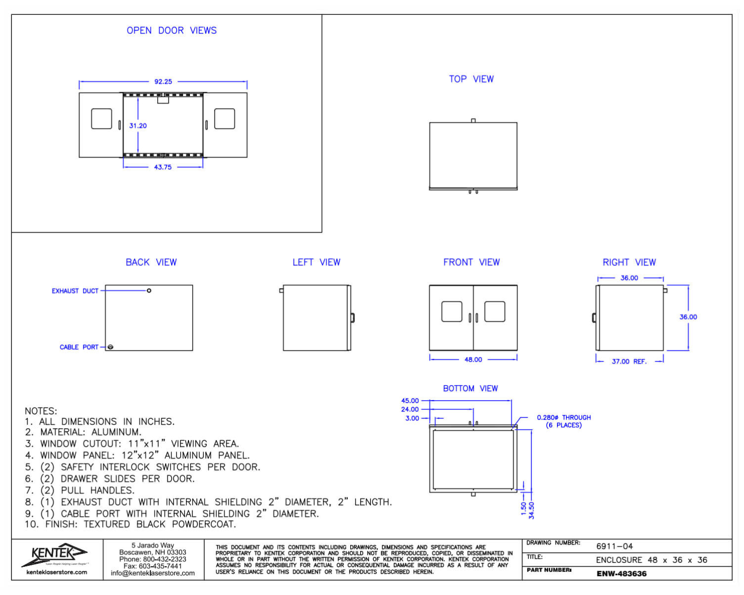 Laser Enclosure, 48 x 36 x 36 Inches, Aluminum, Black