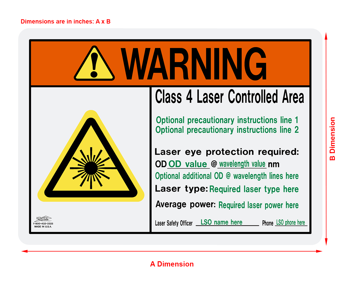 Class 4 WARNING Label - Laser Controlled Area - Custom