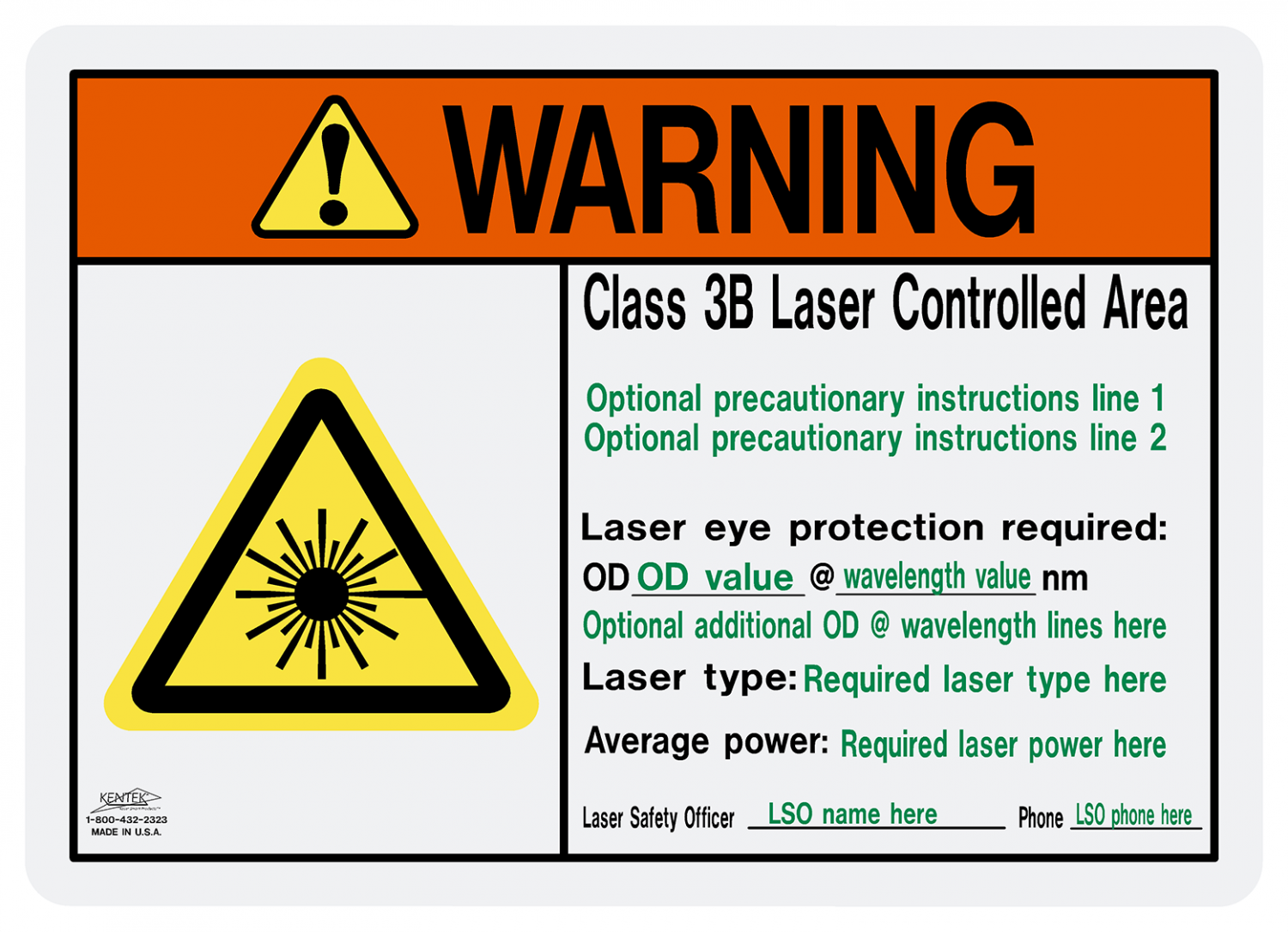Flad tung kalender Class 3B WARNING Label - Laser Controlled Area - Custom