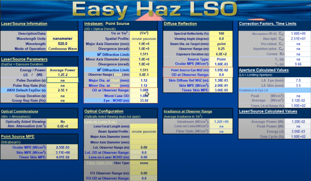 EASY-HAZ™ Laser Hazard Analysis Software Screenshot